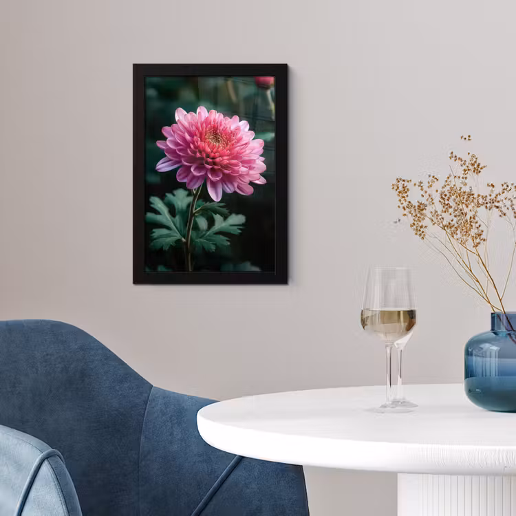 Blad - Chrysant - Roze - Schaduw fotolijst zwart zonder passe partout klein -sfeer4