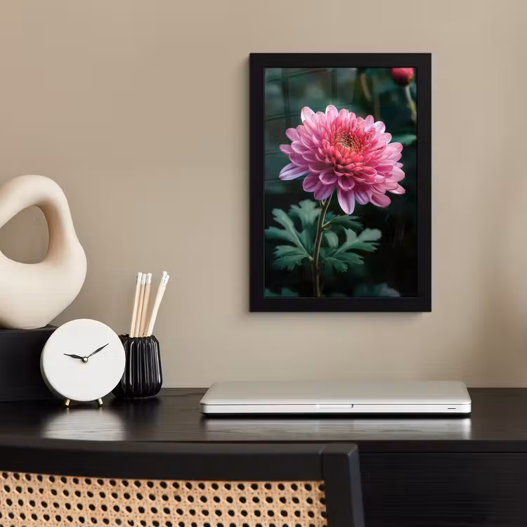 Blad - Chrysant - Roze - Schaduw fotolijst zwart zonder passe partout klein -sfeer1