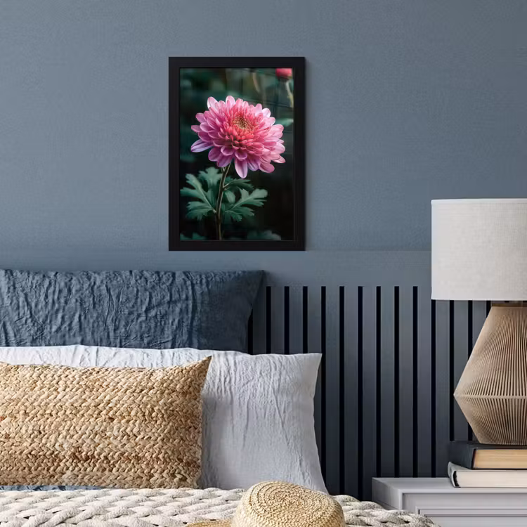 Blad - Chrysant - Roze - Schaduw fotolijst zwart zonder passe partout klein -sfeer3