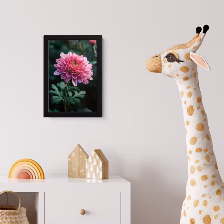 Blad - Chrysant - Roze - Schaduw fotolijst zwart zonder passe partout klein -usfeer4_kinderkamer