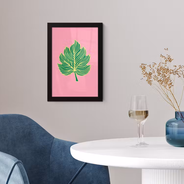 Blad - Groen - Illustratie - Minimalistisch fotolijst zwart zonder passe partout klein -sfeer4