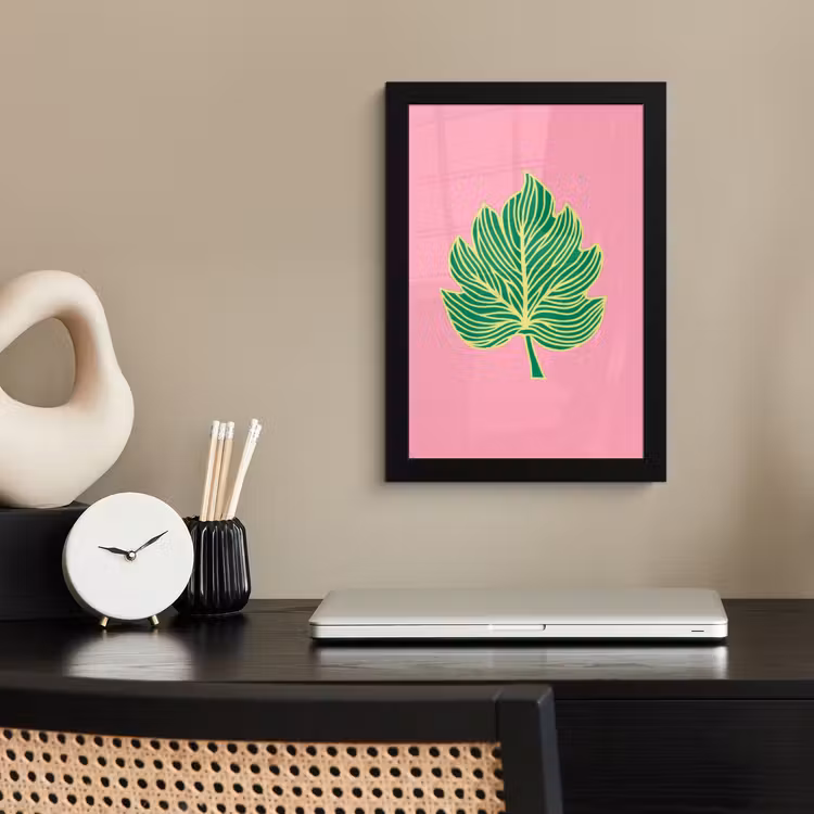 Blad - Groen - Illustratie - Minimalistisch fotolijst zwart zonder passe partout klein -sfeer1