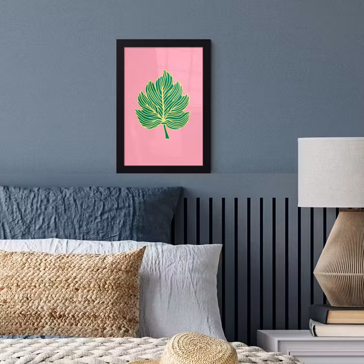Blad - Groen - Illustratie - Minimalistisch fotolijst zwart zonder passe partout klein -sfeer3