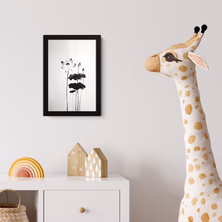 Bladeren - Zwart - Lotusbloem - Minimalitisch fotolijst zwart zonder passe partout klein -usfeer4_kinderkamer