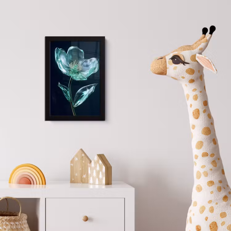 Bladeren - Bloem - Glazen - Donkerblauw fotolijst zwart zonder passe partout klein -usfeer4_kinderkamer
