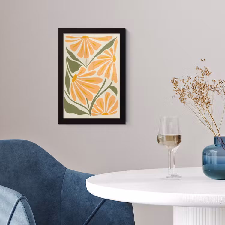 Blaadjes - Zachtoranje - Bloemen fotolijst zwart zonder passe partout klein -sfeer4
