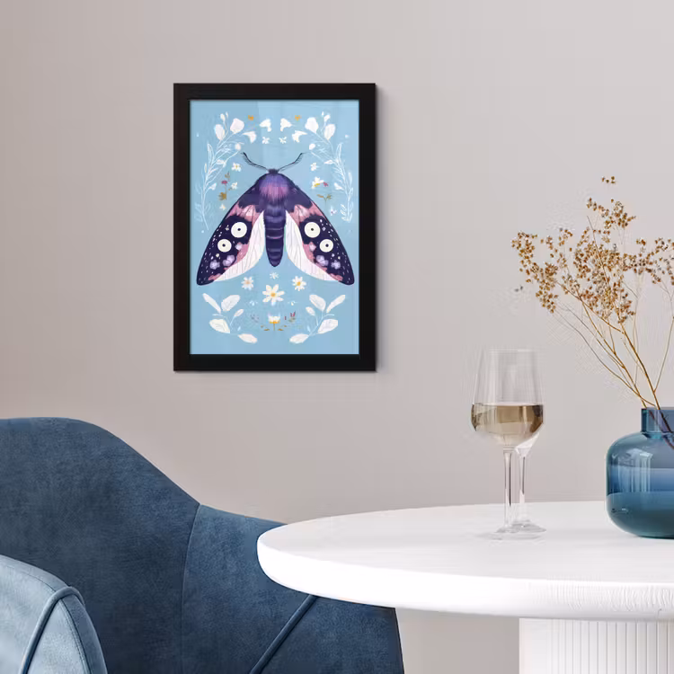 Bladeren - Wit - Vlinder - Insect fotolijst zwart zonder passe partout klein -sfeer4
