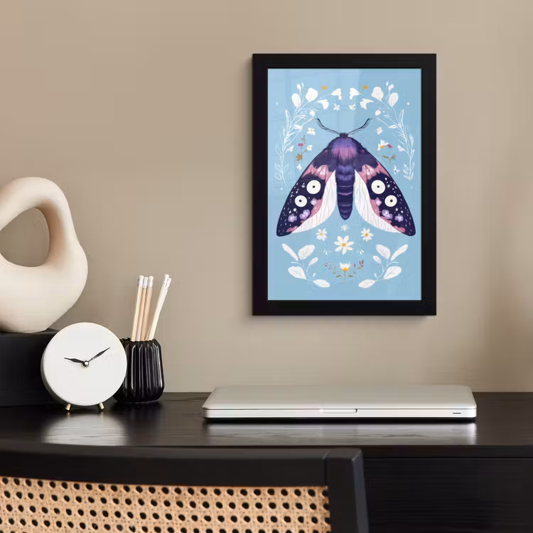 Bladeren - Wit - Vlinder - Insect fotolijst zwart zonder passe partout klein -sfeer1