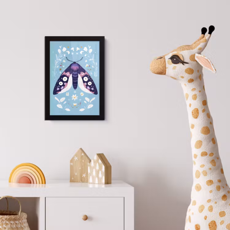 Bladeren - Wit - Vlinder - Insect fotolijst zwart zonder passe partout klein -usfeer4_kinderkamer