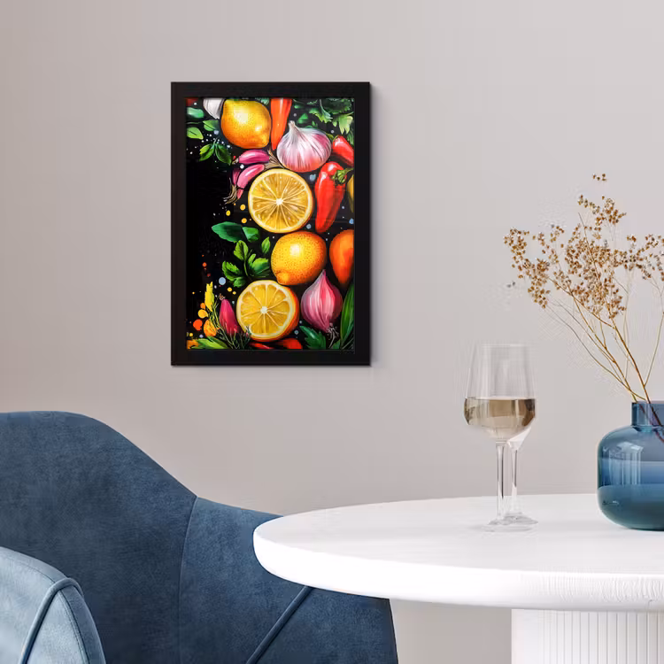Citroenen - Peper - Kruiden - Graffiti - Verf - Abstract fotolijst zwart zonder passe partout klein -sfeer4