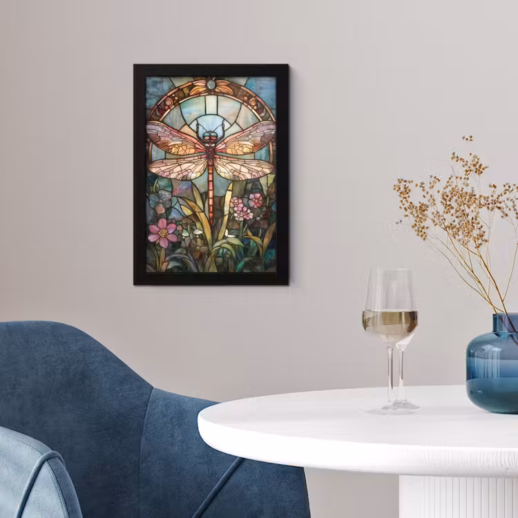 Libelle - Mozaïek - Bloemen - Kleurrijk fotolijst zwart zonder passe partout klein -sfeer4