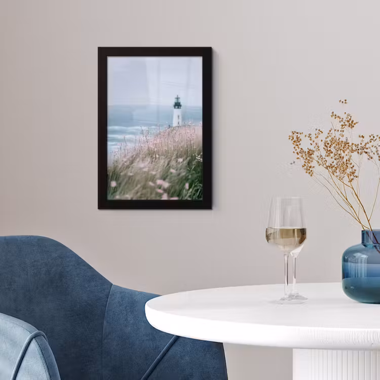 Vuurtoren - Klif - Zee - Bloemen fotolijst zwart zonder passe partout klein -sfeer4
