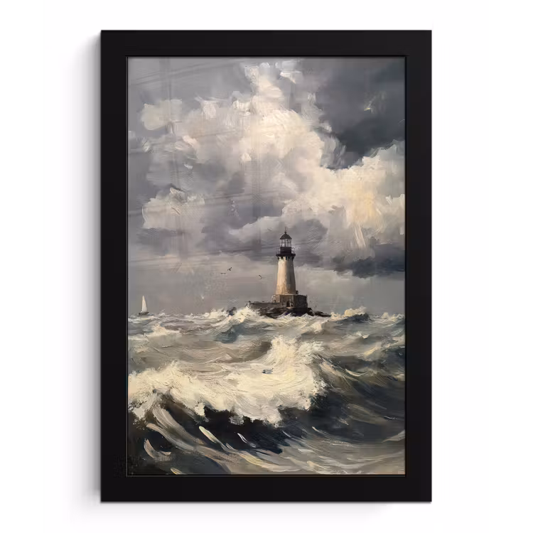 Vuurtoren - Golven - Storm fotolijst zwart zonder passe partout klein -3d
