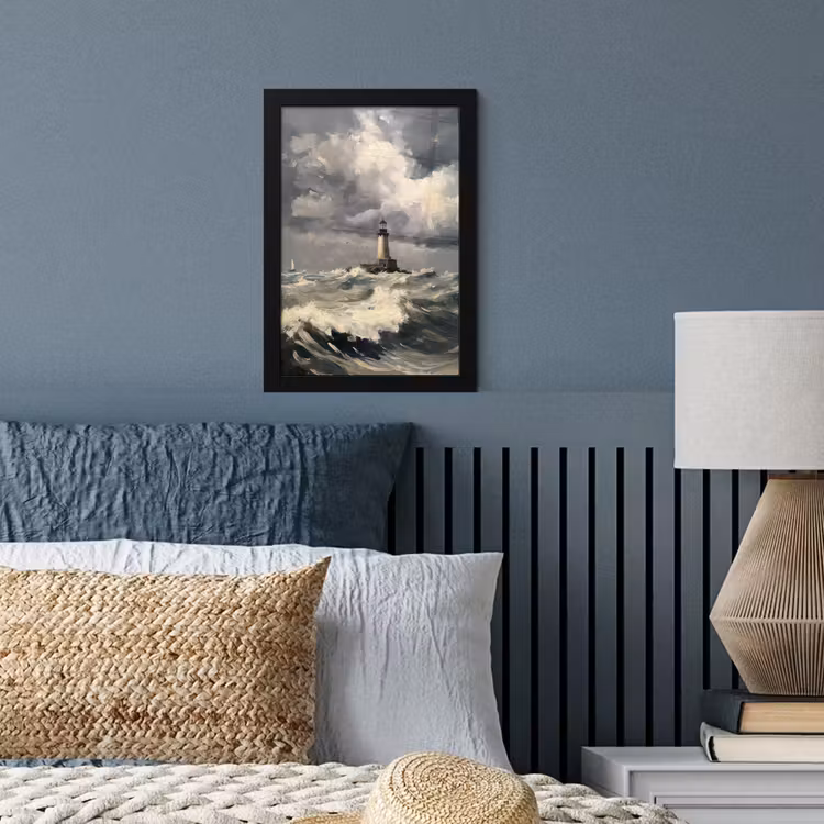 Vuurtoren - Golven - Storm fotolijst zwart zonder passe partout klein -sfeer3