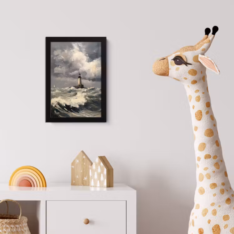 Vuurtoren - Golven - Storm fotolijst zwart zonder passe partout klein -usfeer4_kinderkamer