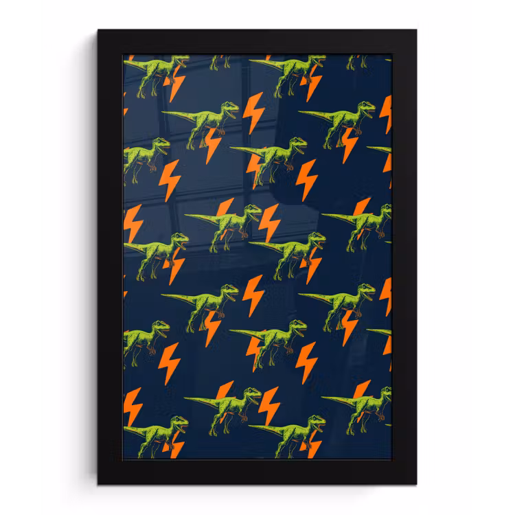 Bliksemschichten - Oranje - Dinosaurussen fotolijst zwart zonder passe partout klein -3d