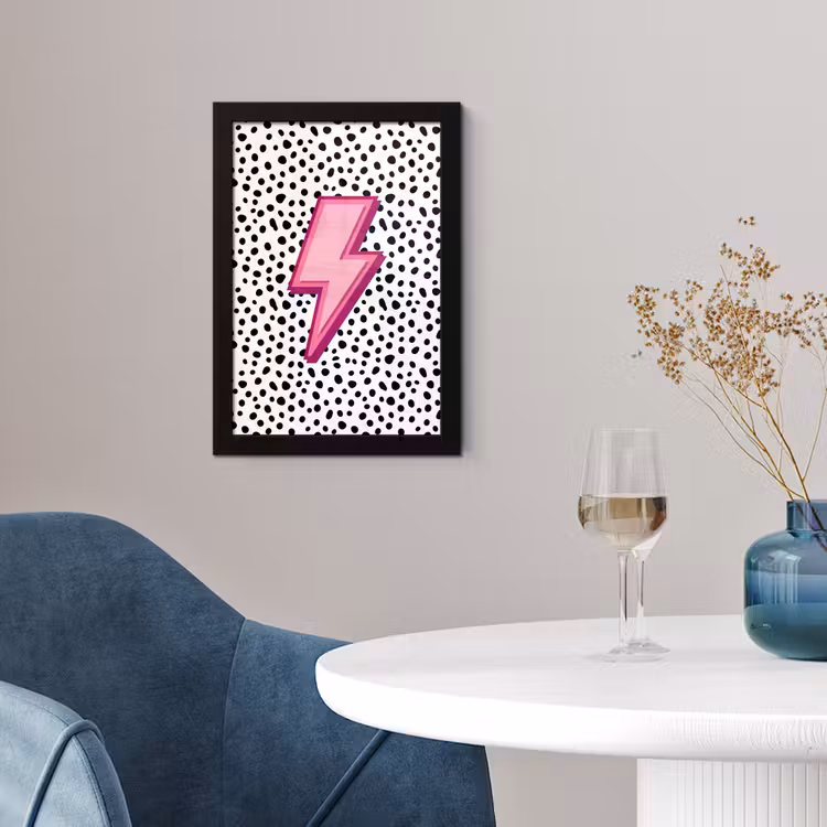 Bliksem - Roze - Stippen fotolijst zwart zonder passe partout klein -sfeer4