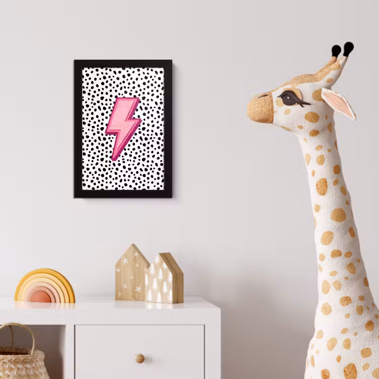 Bliksem - Roze - Stippen fotolijst zwart zonder passe partout klein -usfeer4_kinderkamer