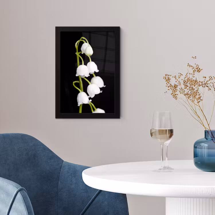 Lelietjes van dalen - Bloemen - Zwart - Flora fotolijst zwart zonder passe partout klein -sfeer4