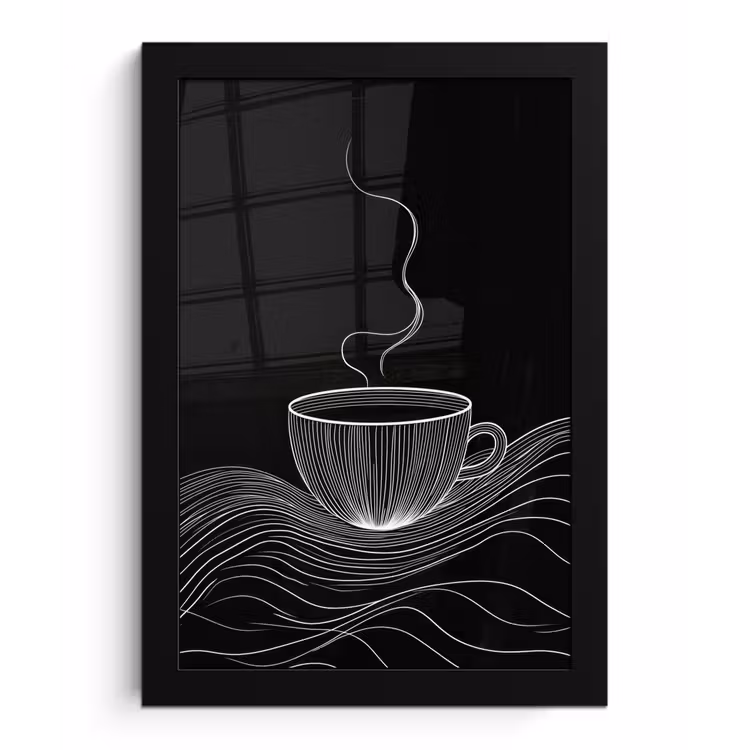 Lijntekening - Koffiekop - Zwart fotolijst zwart zonder passe partout klein -3d