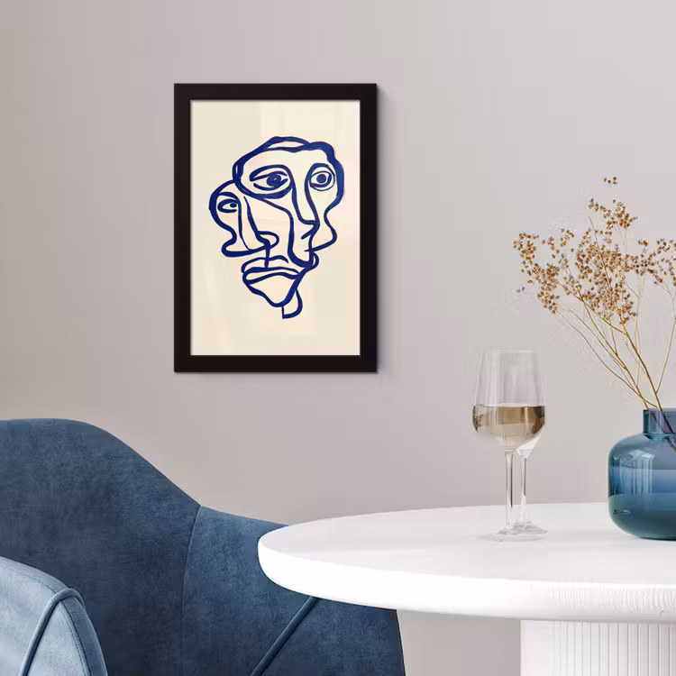 Lijntekening - Overlappende gezichten - Donkerblauw fotolijst zwart zonder passe partout klein -sfeer4