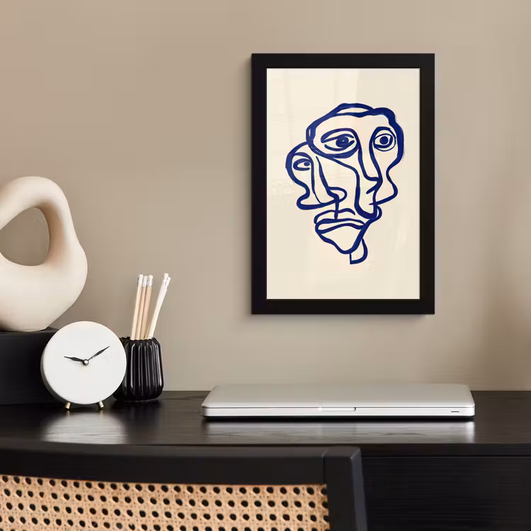 Lijntekening - Overlappende gezichten - Donkerblauw fotolijst zwart zonder passe partout klein -sfeer1