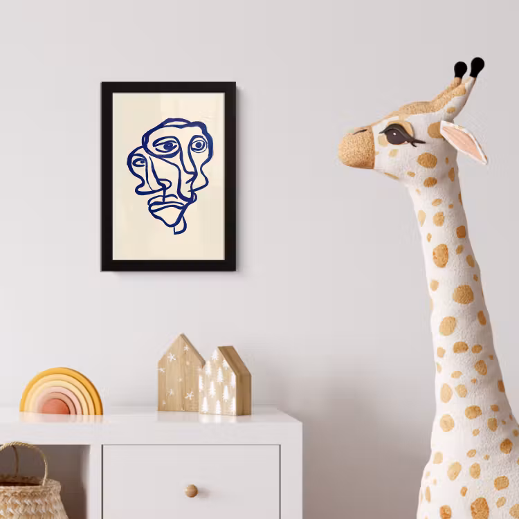 Lijntekening - Overlappende gezichten - Donkerblauw fotolijst zwart zonder passe partout klein -usfeer4_kinderkamer