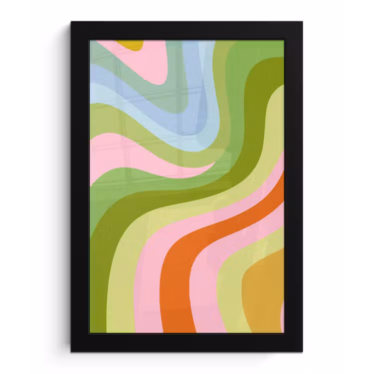 Lijnen - Pasteltinten - Golvend fotolijst zwart zonder passe partout klein -3d