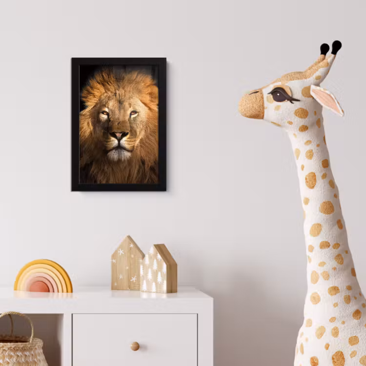 Leeuw - Dieren - Zwart - Licht - Bruin - Portret fotolijst zwart zonder passe partout klein -usfeer4_kinderkamer