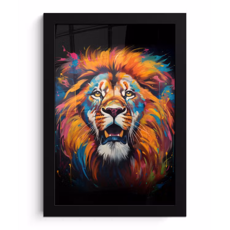 Leeuw - Graffiti - Dieren - Zwart fotolijst zwart zonder passe partout klein -3d