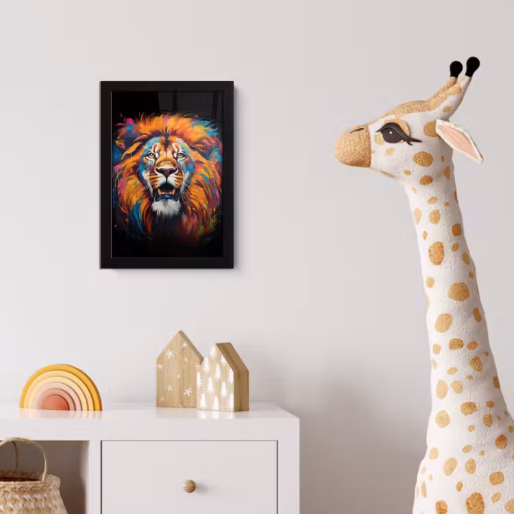 Leeuw - Graffiti - Dieren - Zwart fotolijst zwart zonder passe partout klein -usfeer4_kinderkamer
