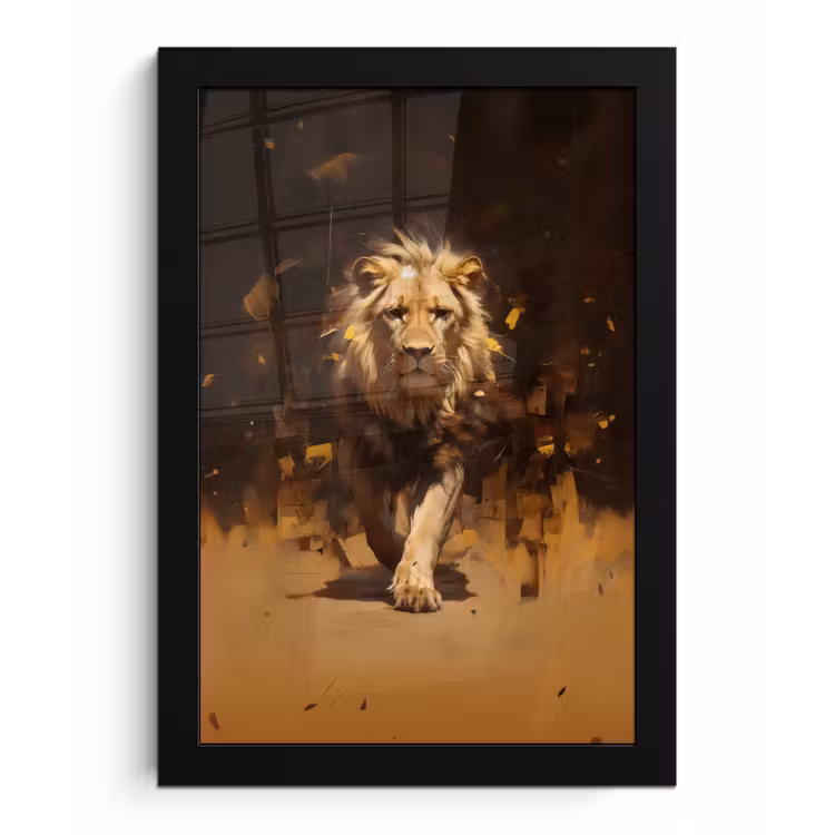 Leeuw - Geschilderd - Abstract - Goud fotolijst zwart zonder passe partout klein -3d