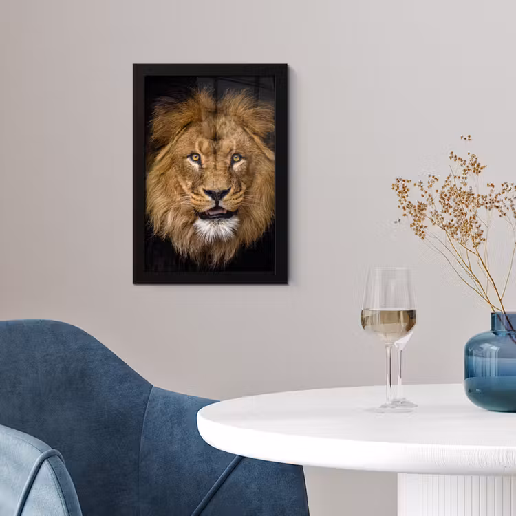 Leeuw - Portret - Zwart - Dieren fotolijst zwart zonder passe partout klein -sfeer4