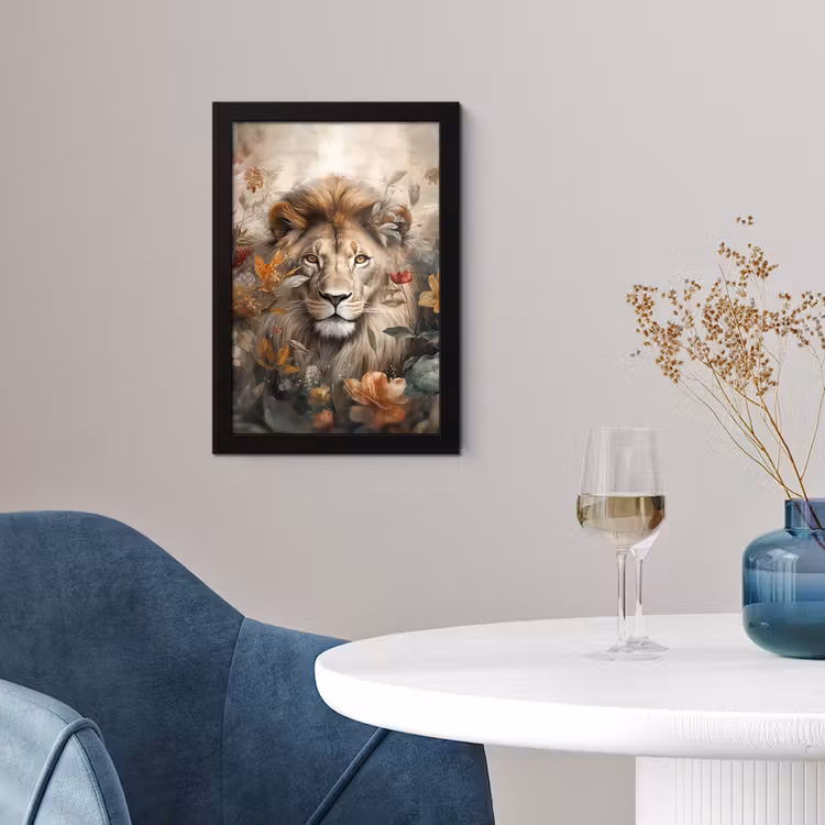 Leeuw - Wilde dieren - Planten - Natuur - Bloemen fotolijst zwart zonder passe partout klein -sfeer4