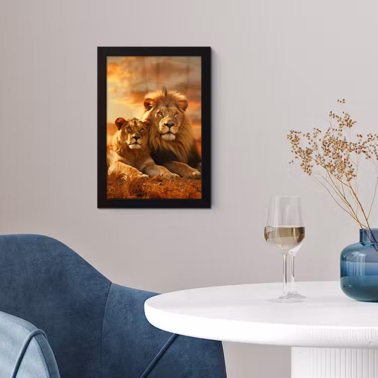 Leeuwen - Zonsondergang - Afrika - Savanne - Dieren fotolijst zwart zonder passe partout klein -sfeer4