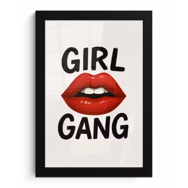 Lip - Girl - Rood - Letters fotolijst zwart zonder passe partout klein -3d