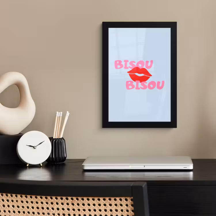 Lippen - Bisou - Blauw fotolijst zwart zonder passe partout klein -sfeer1