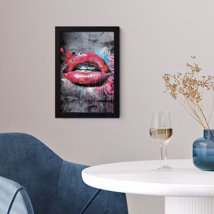 Lippen - Felroze - Graffiti - Verfstrepen fotolijst zwart zonder passe partout klein -sfeer4