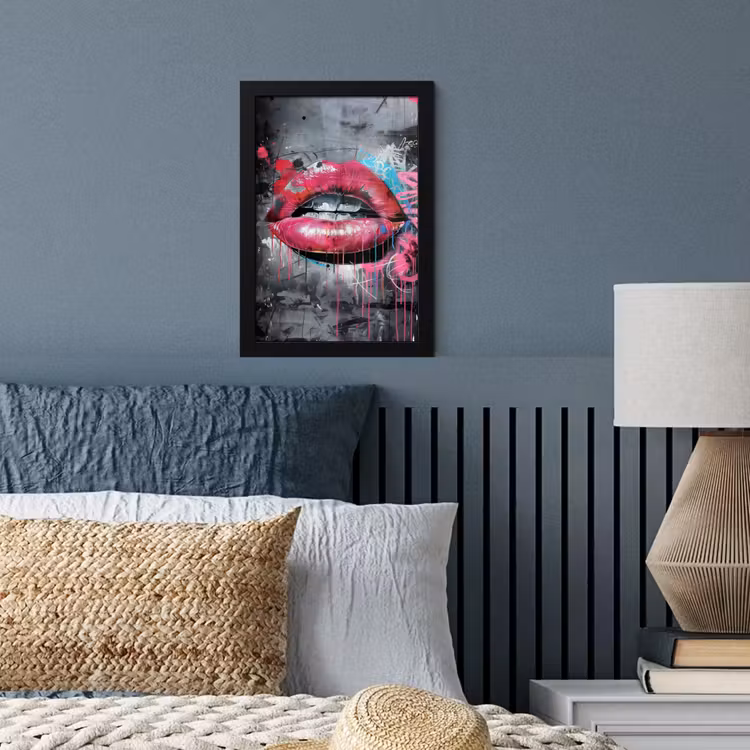 Lippen - Felroze - Graffiti - Verfstrepen fotolijst zwart zonder passe partout klein -sfeer3