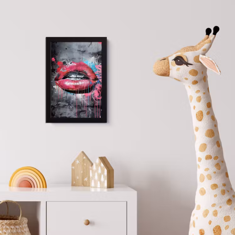 Lippen - Felroze - Graffiti - Verfstrepen fotolijst zwart zonder passe partout klein -usfeer4_kinderkamer