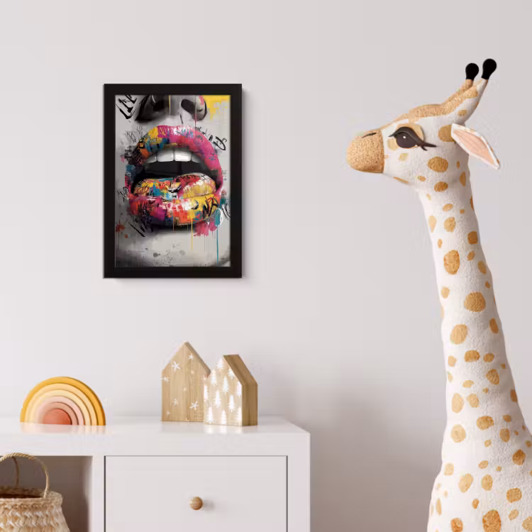 Lippen - Graffiti - Expressief fotolijst zwart zonder passe partout klein -usfeer4_kinderkamer