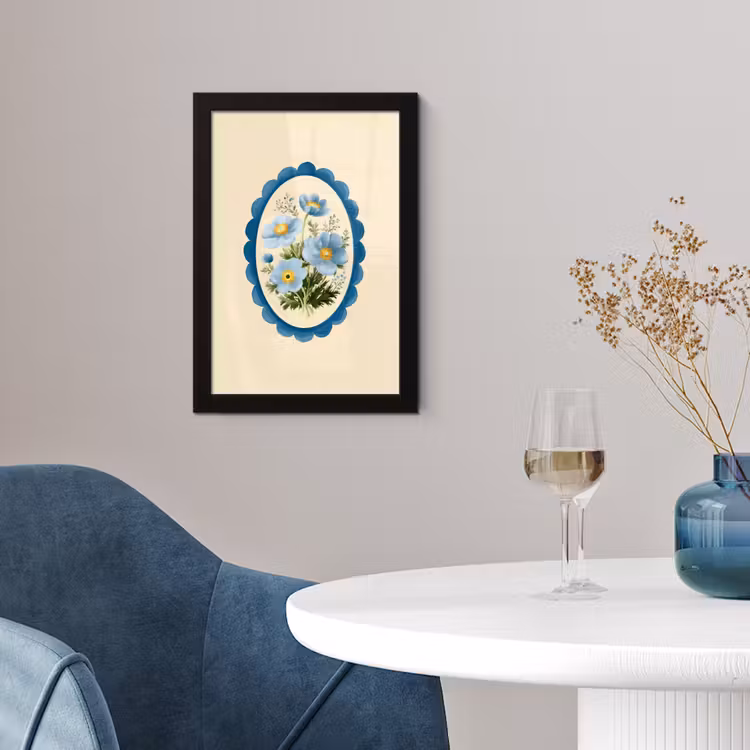 Lijst - Bloemen - Lichtblauw - Illustratie fotolijst zwart zonder passe partout klein -sfeer4