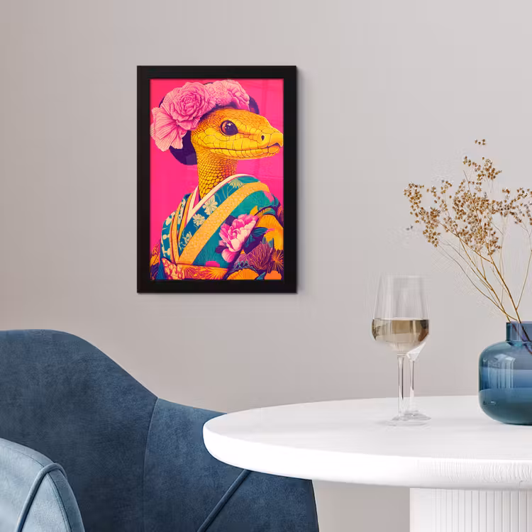 Hagedis - Bloemen - Roze - Kimono fotolijst zwart zonder passe partout klein -sfeer4