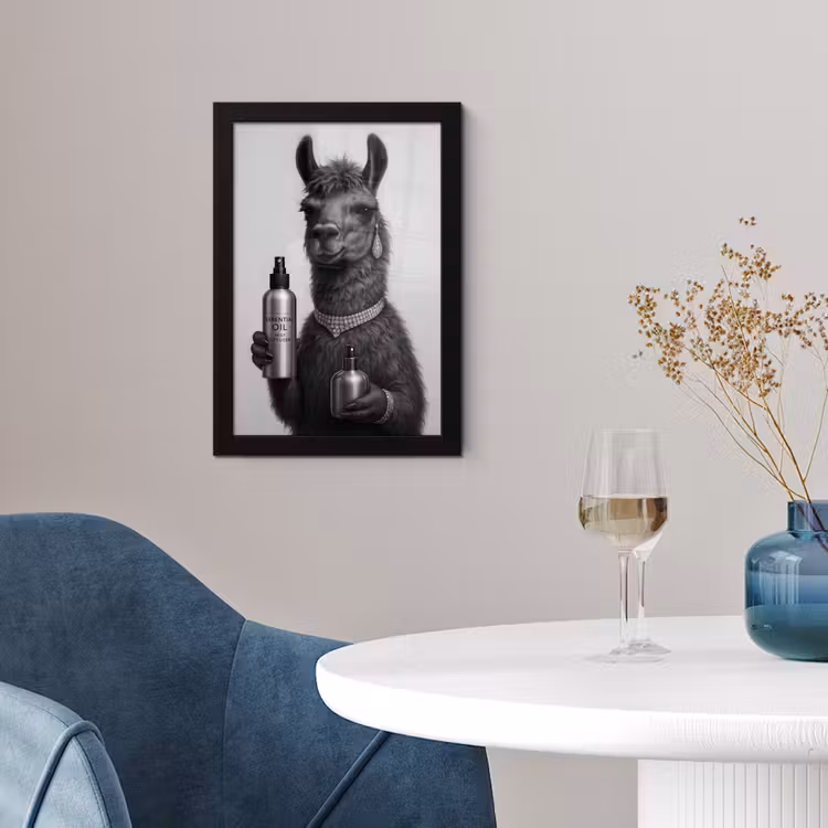 Lama - Flessen - Zwart - Wit fotolijst zwart zonder passe partout klein -sfeer4