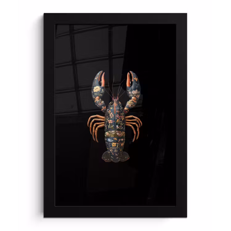 Kreeft - Zwart - Bloemenpatroon - Artistiek fotolijst zwart zonder passe partout klein -3d