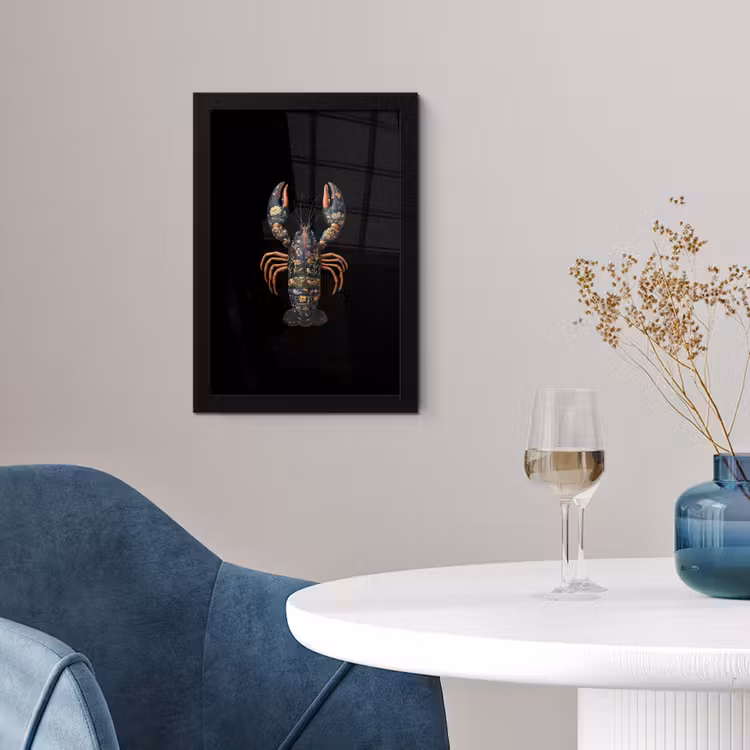 Kreeft - Zwart - Bloemenpatroon - Artistiek fotolijst zwart zonder passe partout klein -sfeer4