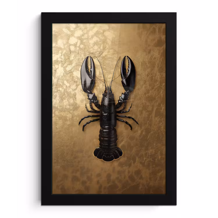 Kreeft - Zwart - Goud - Luxe fotolijst zwart zonder passe partout klein -3d
