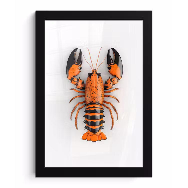 Kreeft - Zwart - Oranje - Wit - Uniek fotolijst zwart zonder passe partout klein -3d