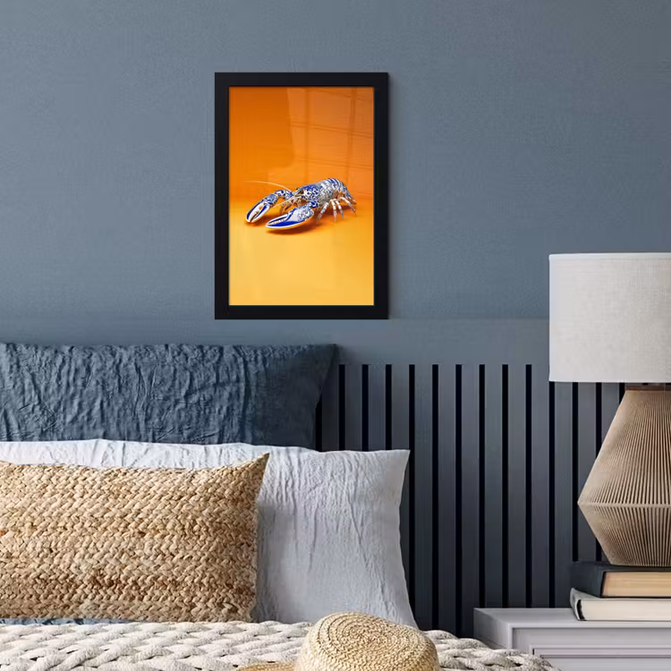 Kreeft - Delftsblauw - Schild - Stoer - Oranje fotolijst zwart zonder passe partout klein -sfeer3