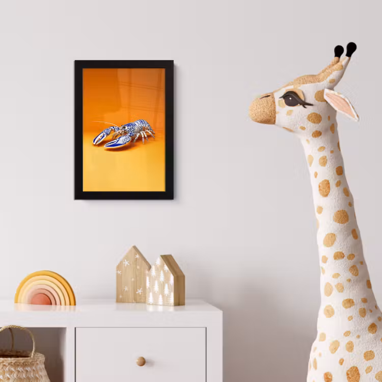 Kreeft - Delftsblauw - Schild - Stoer - Oranje fotolijst zwart zonder passe partout klein -usfeer4_kinderkamer